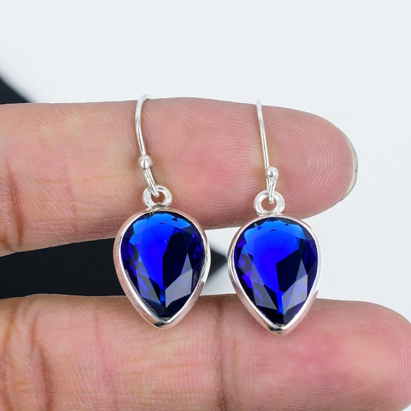 Naturaal Blue Sapphire Gemstone Earrings, 925 Sterling Silver Earring, Handmade Boho Silver Jewelry Dangle Earrings, Mother's Day Gift