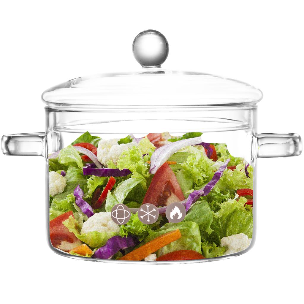 1.5/1.6L Glass Saucepan Clear Heat Resistant Stockpot Evenly Heated Double Handle Cookware Pot Non Stick Kitchen Cooking Tools
