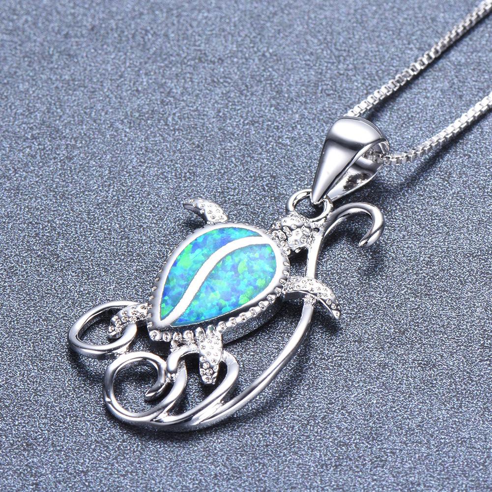 Creative and Fashionable Two Pieces of White Imported Pattern Turtle Pendant Necklace Fashionable Necklace