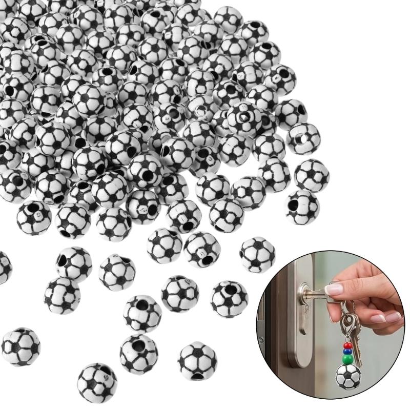 100Pcs Acrylic Football Shaped Beads With Crystals Elastic String For Creative Jewelry