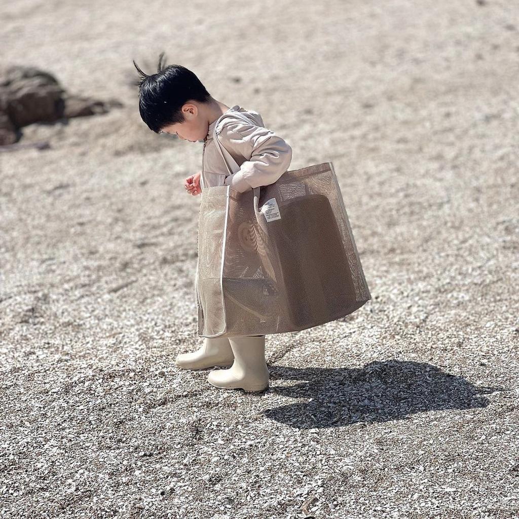 Parent-Child Beach Bag Mesh Portable Multi-Pocket Beach Bag Large Capacity Tote Bag Commuter Shoulder Bag Handbag