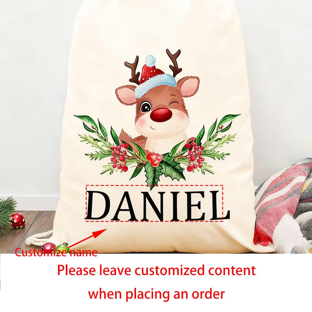 

Personalized Santa Sack Bag Christmas Gift Drawstring Xmas Sacks Christmas Eve Toy Gift Holiday decoration Reindeer Santa Bag 1PCS30X40CM