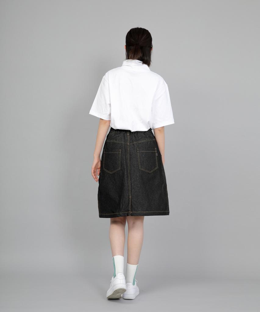 Seinteukeulu Wide Dome Half-Band Midi Skirt Wdm-1305 Black Denim Brs
