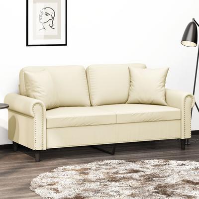 Vidaxl 2-Seater Sofa with Cushions, Cream, 140 Cm, Faux Leather