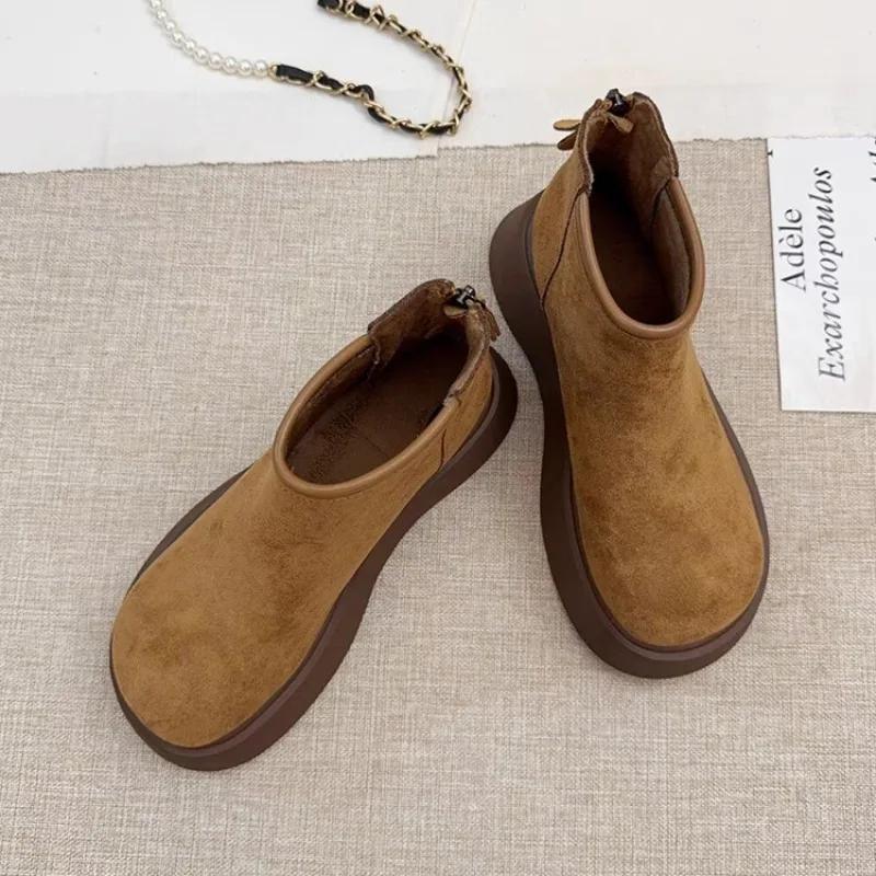 Round Toe Mid Heel Novelty Modern Boots Winter Slip-on Ladies Shoes On Sale 2025 New Ankle Flat with Sewing Women's Boots