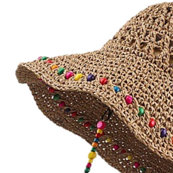 Straw Hand-Woven Wide Brim Straw Fabric Hat High-Density Fisherman Hat with Adjustable
