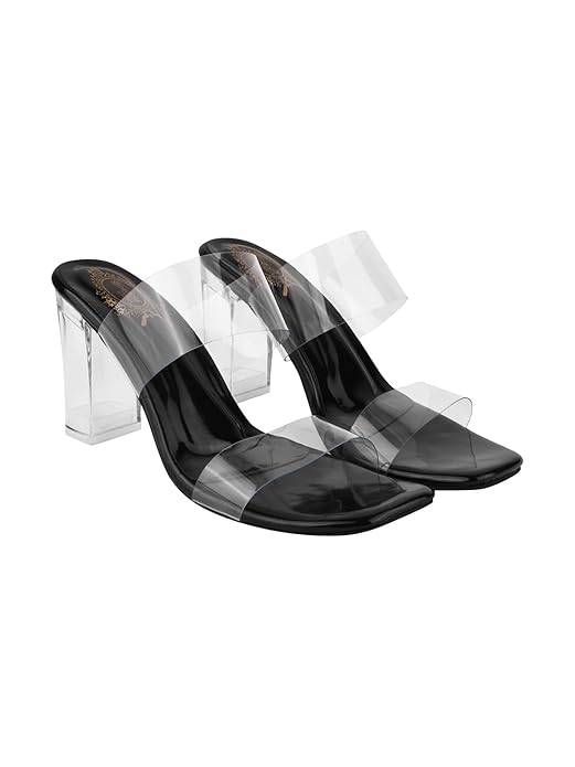 Shoetopia Stylish Trasparent Detailed Block Heels For Women & Girls