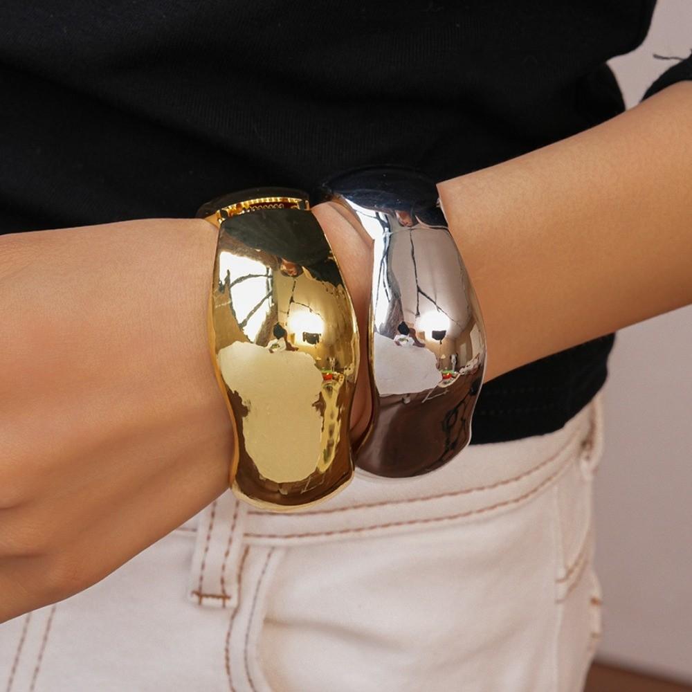 Gold Silver Color Metal Cuff Bangles Jewelry Accessories Exaggerated Bracelet  Girls