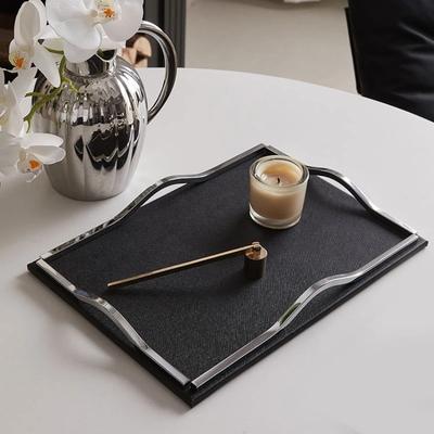 Plateau de Rangement de Luxe Moderne Métal Cuir Rectangulaire Plateaux Esthétique Artistique Minimaliste Assiettes Maison Salle de Bain Rangement Organisation