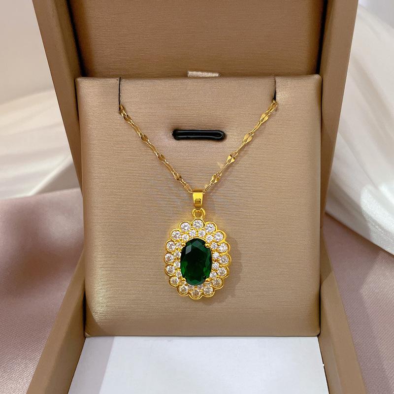 Naszyjnik Choker ze stali nierdzewnej 316L dla kobiet wykwintny zielony cyrkon łańcuszek do obojczyka naszyjnik prezenty