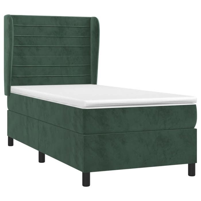 3129246 vidaXL Lit à sommier tapissier avec matelas Vert foncé 90x190 cm