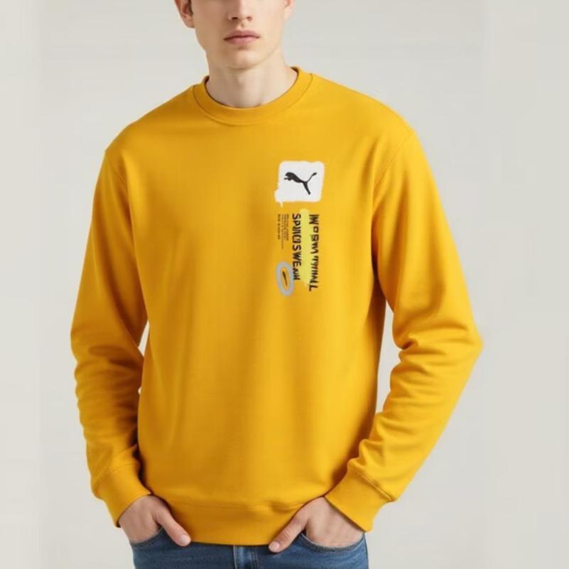 Puma Felpa Girocollo con Stampa Logo Uomo Top Giallo 536303-85