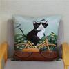Cartoon Cycling Cat Print Cushion Cover Super Soft Pillowcase 45x45  Home Decor
