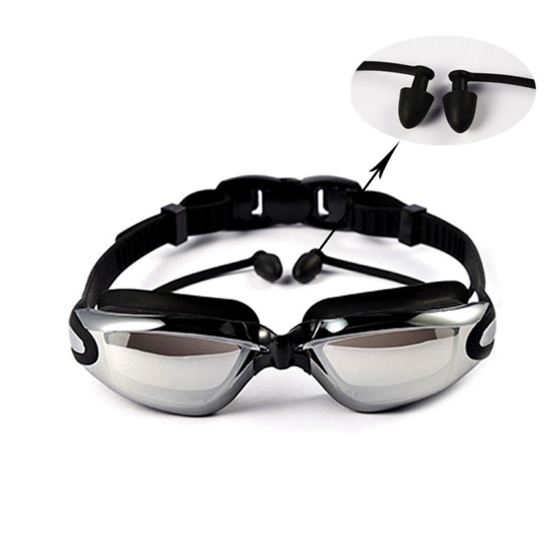 Water Sports Waterproof Anti-fog Swimming Glasses Large Frame with Silicone Earplugs Swimming Goggle