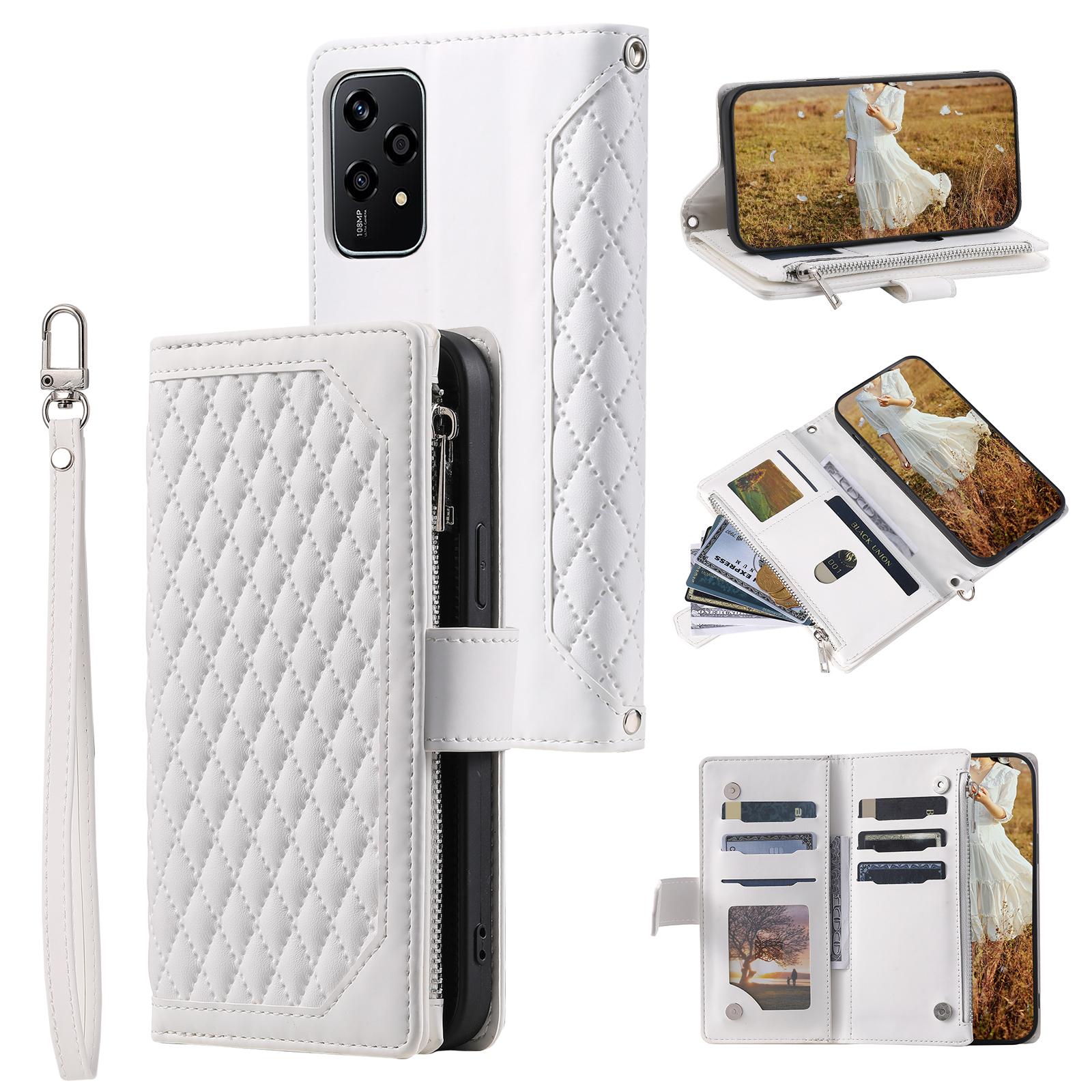 

Style 005 For Honor 200 Lite Case Zipper Wallet Grid Leather Phone Cover White