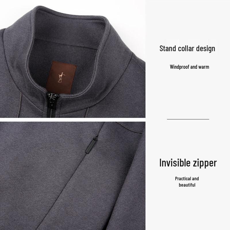 Caizi Men's Stand Collar Wool Blend Casual Jacket