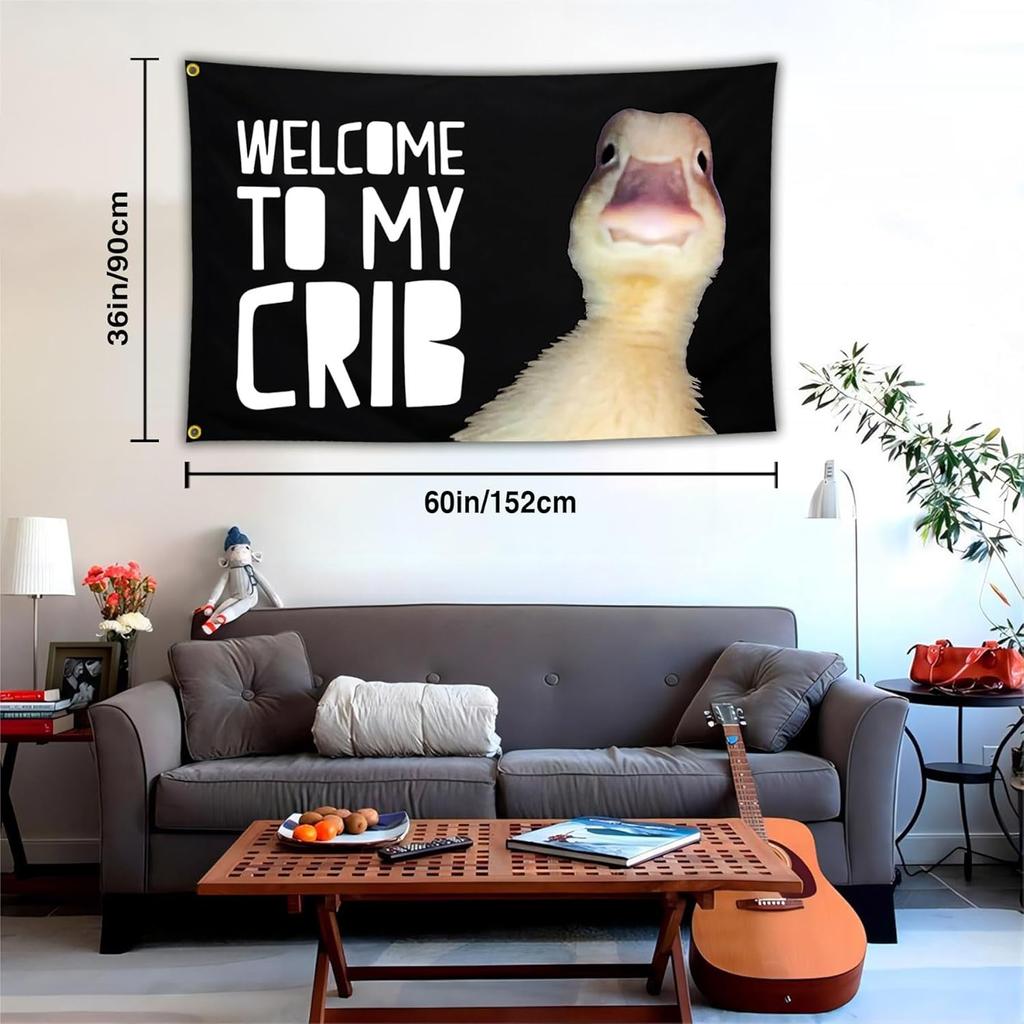 Welcome to My Crib Duck Flag 3x5 Ft Funny Tapestry Flags for Bedroom Room Guys College Dorm Cool Meme Flags Posters Banners for Room Man Cave Wall