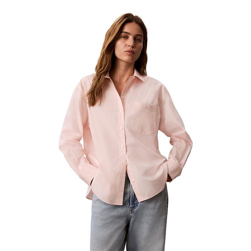 Calvin Klein Casual Vacation Style Embroidered Logo Cotton Sateen Loose Long Sleeve Shirt Women shirts 47F102G