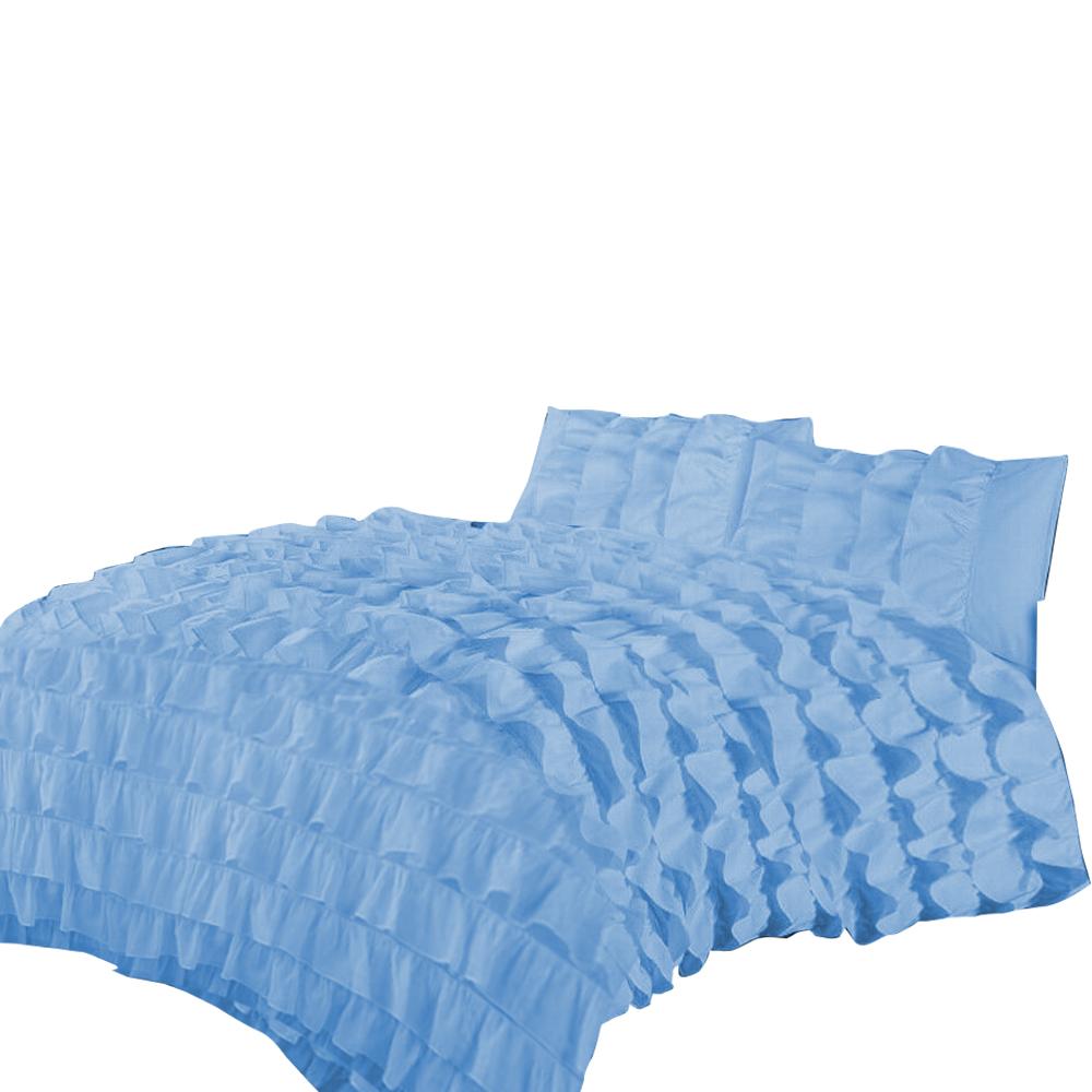 Ruffled Edge 3PC Solid 600 TC Duvet Cover Set (1 Duvet Cover & 2 Pillow Shams) 100% Egyptian Cotton - Multi Sizes & Colors