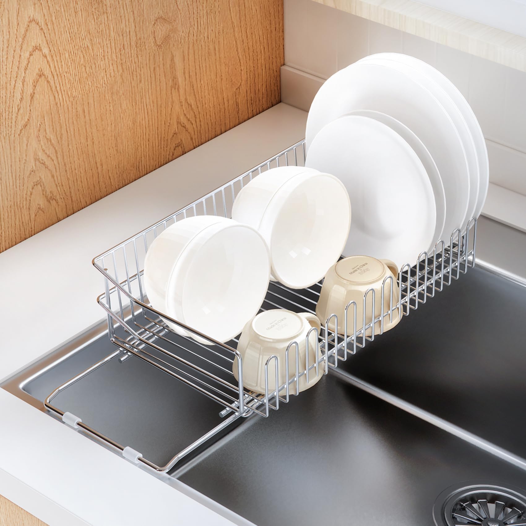 

FRSTONE Dish stainless large kitchen wire dish sliding dish kitchen dish automatic dish drainer tray drainer, extendable, steel, 35-48.5cm wide,