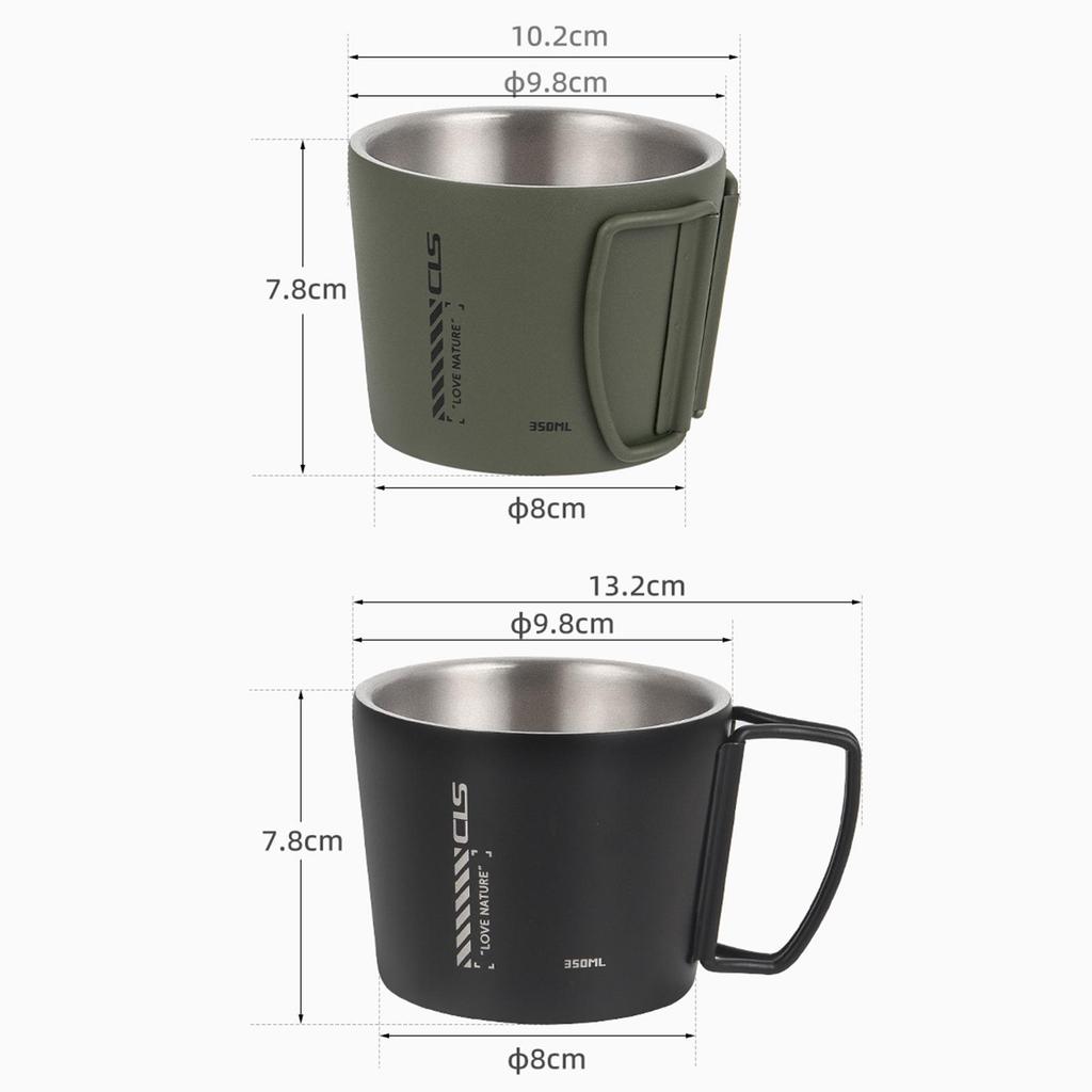 Camping Mug 350ml Reusable Travel Mug Hunting Metal Hiking Travel Camp Drinking Cup Double Wall Drinkware Insulated Tea Cup
