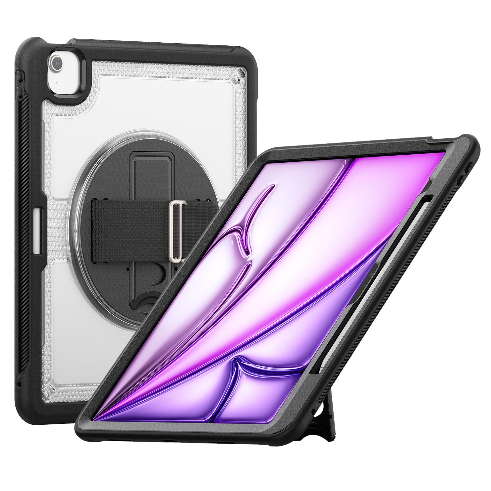

For iPad Air 13 (2025)/(2024) Kickstand Case PC+TPU Tablet Cover with Shoulder Strap Transparent