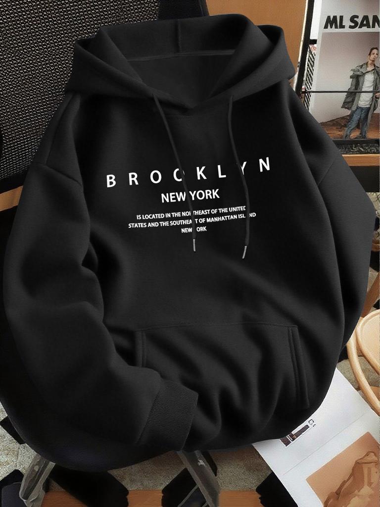 Simple and Fashionable Letter-printed Men's Fall-winter Fleece Pullover Hooded Casual Street-style Pullover Shirt