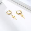 Dainty Minimalist Gold Color Dangling Cross Shaped Charm Huggie Pierced Hoop Earrings For Guy Men Women Jewelry