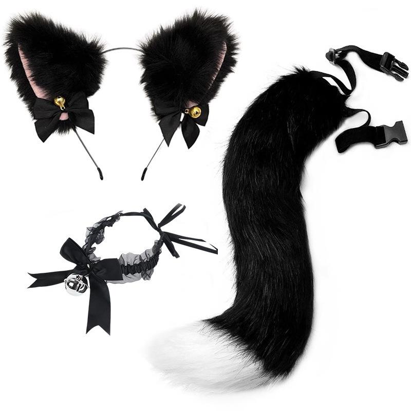 Handmade Cat Ears & Tail Set: Cute Cosplay Hair Accessories for Catgirl
