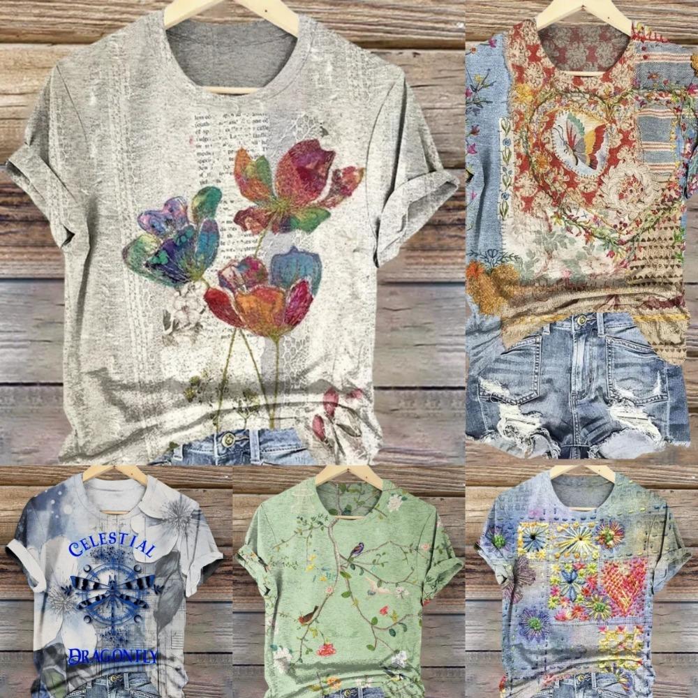 Summer New Creative Pattern 3D Digital Printed Women's Round Neck T-shirts