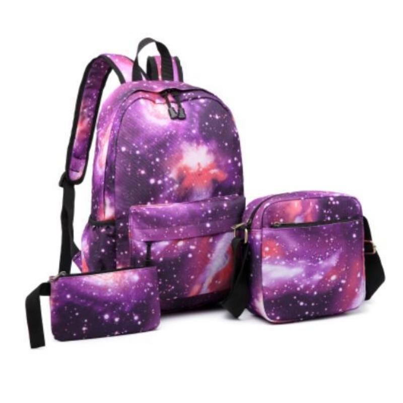 School bag casual backpack three-piece set canvas men's and women's star backpack fashion