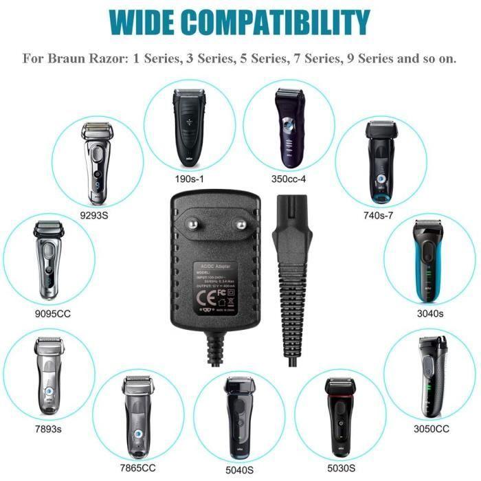 SoulBay 12V Charger for Braun Shaver Series 9 7 3 5 1 3000s 3040s 340s 390cc 5190cc 790cc 9290cc Shaver Charging Cable Powers