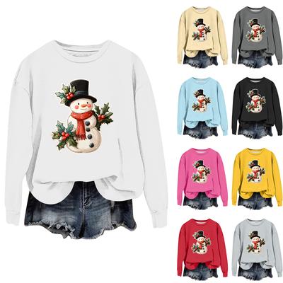Damenmode Lässiges Langarm Locker Weihnachtlich Bedrucktes Sweatshirt