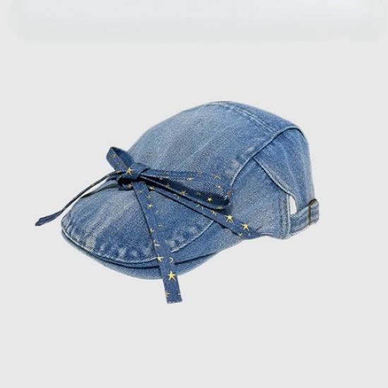 Женская джинсовая беретка Кепка Повседневная Плоская кепка газетчика Иви Кэбби Водительская Кепка с бантом и звездой