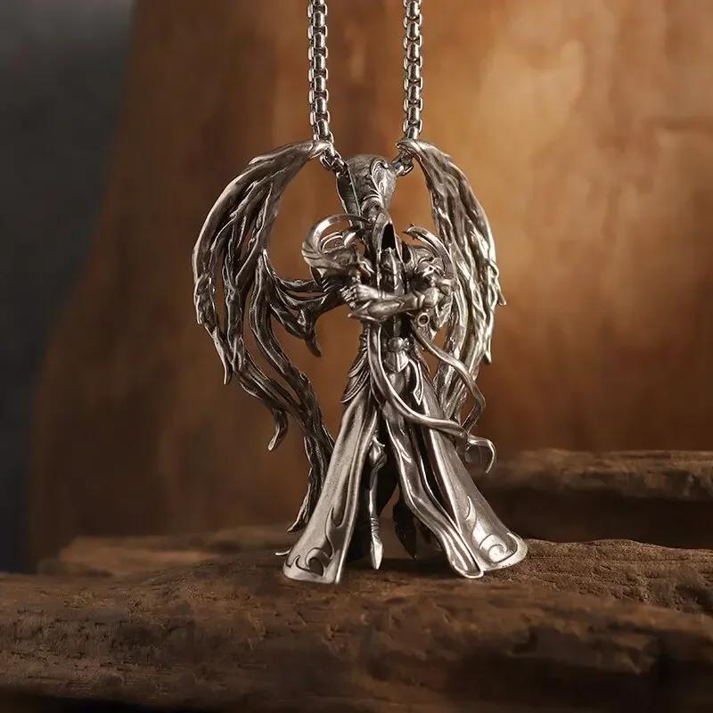 Vintage Gold Wings Wings Necklace Hell Devil Mother Pendant for Men and Women Couples Hip Hop Rock Punk Jewelry