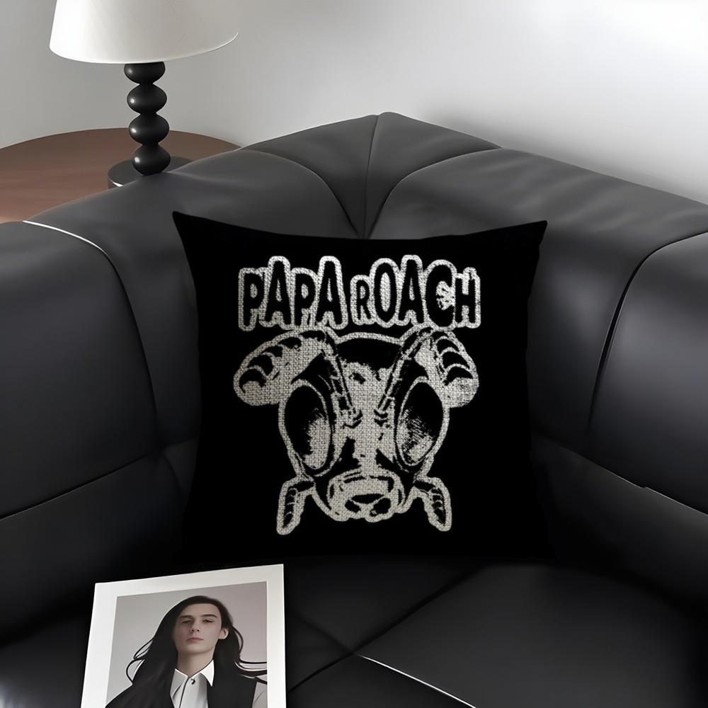 

Famous Band PPapa RRoach Cushion Cover Natural Linen Organic Fabric DoubleSided Printing Sofa Home Decor Gift Pillow Case 30X30cm
