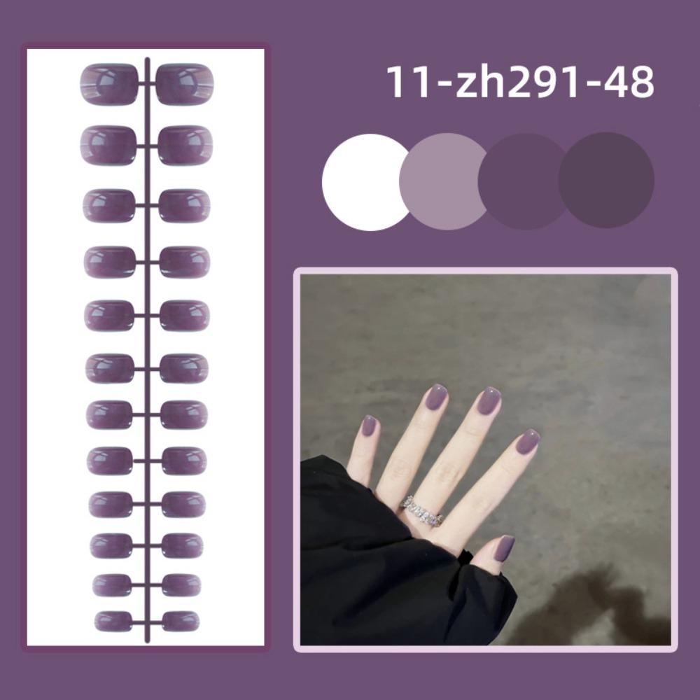 24 stk Avtakbare Korte Firkantede Løsnegler Mini Press-on Negler Ensfarget Falske Negler Kvinner