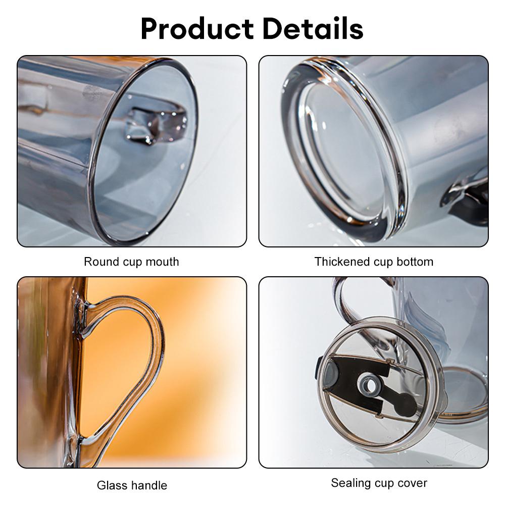 450 ml Strohhalm-Kaffeetasse aus Glas mit Deckel und Griff, Trinkbecher, transparenter Fruchtsaftbecher, Isolierglas für Büro und Zuhause