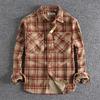Spring and Autumn Men's Classic Checkered Long Sleeve Shirt Retro Men's Long-sleeved Shirt Washed Corduroy Comfortable Daily Coat