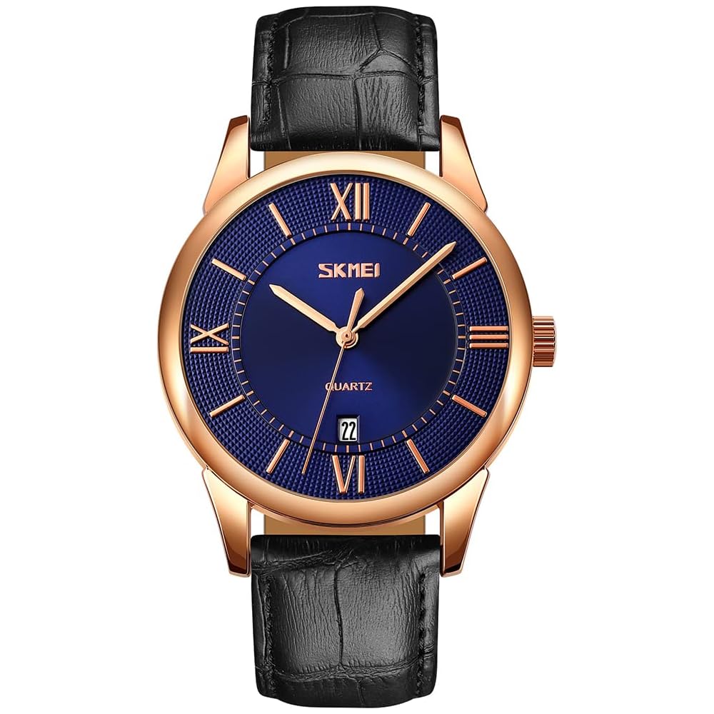 Classic Men s Analog Watch Black Leather Strap Waterproof Business Style