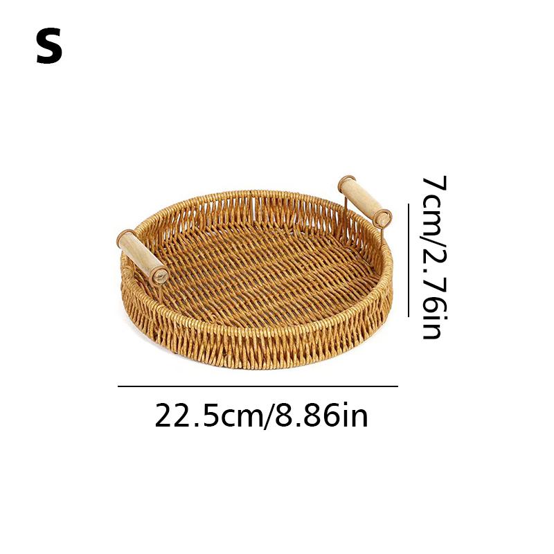 1Pc Plastic Tray Sundry Organizer Tray With Wooden Handle Desktop Decoration Storage Tray Jewelry Placement