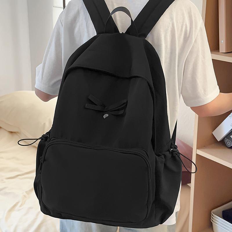 Simple Bow Decoration Backpack Cute Casual Large Capacity Multi Pocket Backpack Student Backpack Fashionable Women's Backpack