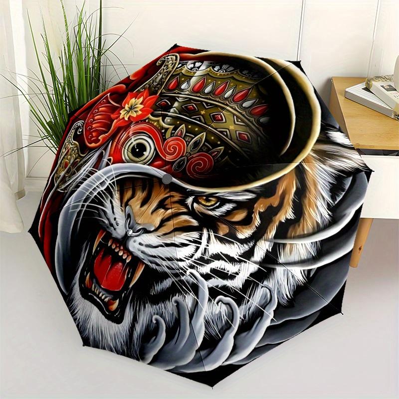 1pc Tiger Mask Automatic Opening/closing Umbrella, Reinforced 8-Rib Construction, Compact Travel Umbrella Yy250808135