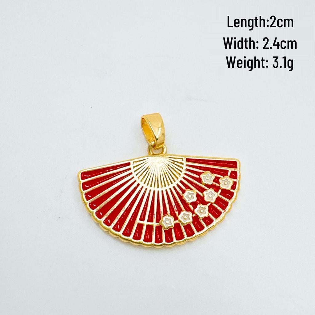 Hot-Selling Enamel Gold-Plated Fan Pendant Necklace - Retro Chinese Style for Women