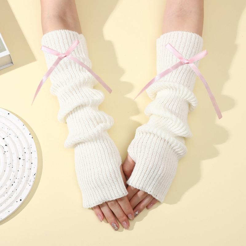 Botvotee Sleeves for Women Bow Half Finger Y2k Accessories Free Shipping Arm Warmers Half Finger Preppy Style Fingerless Gloves