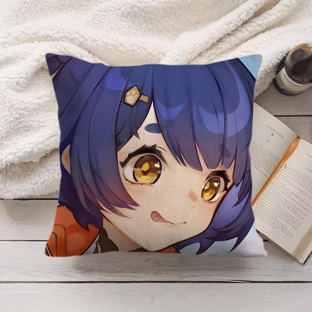 Xiangling Genshin Impact Cushion Cover Silky Short Plush Invisible Zipper Dustproof Sofa Pillow Case For Home Decor