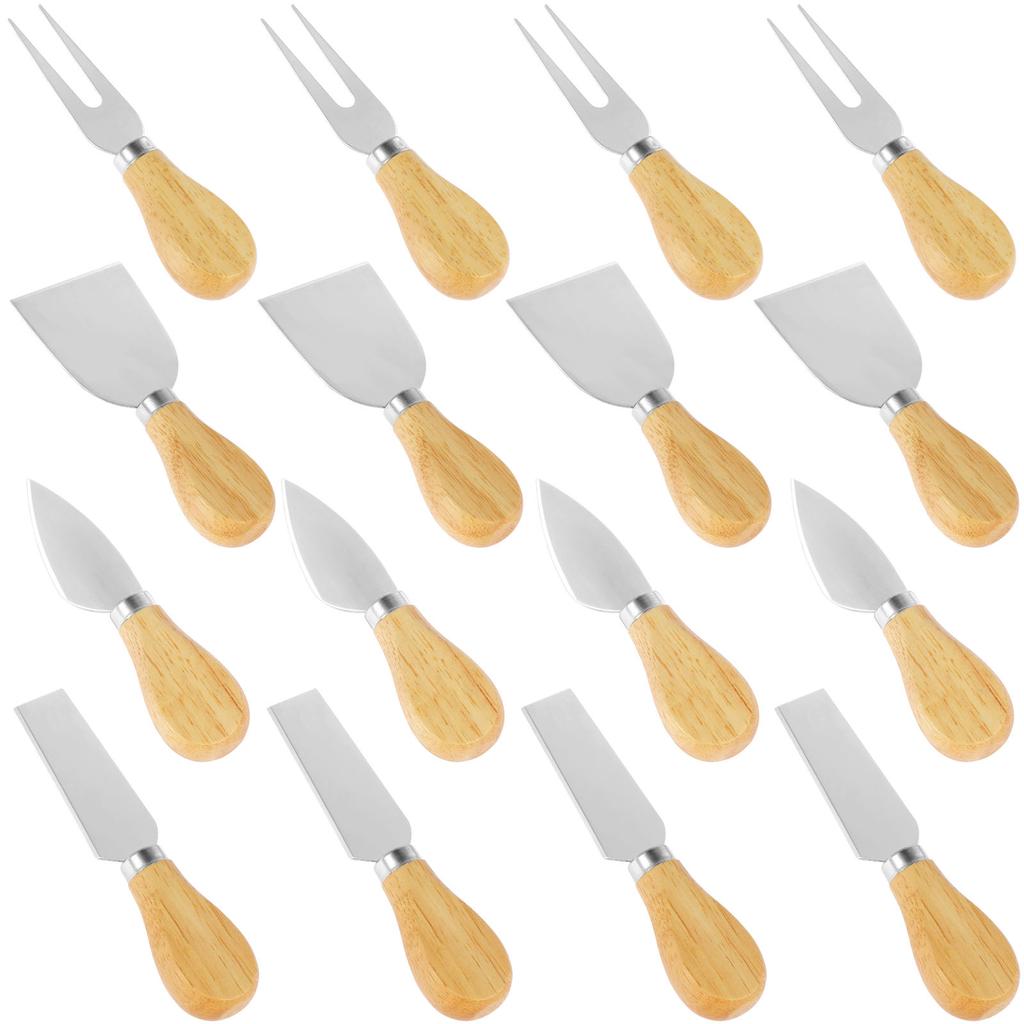 Cheese Cutter Set Stainless Steel Cheese Knives Utensils with Wood Holder Cheese Board Butter Spatula Fork Kitchen Cheese Tools