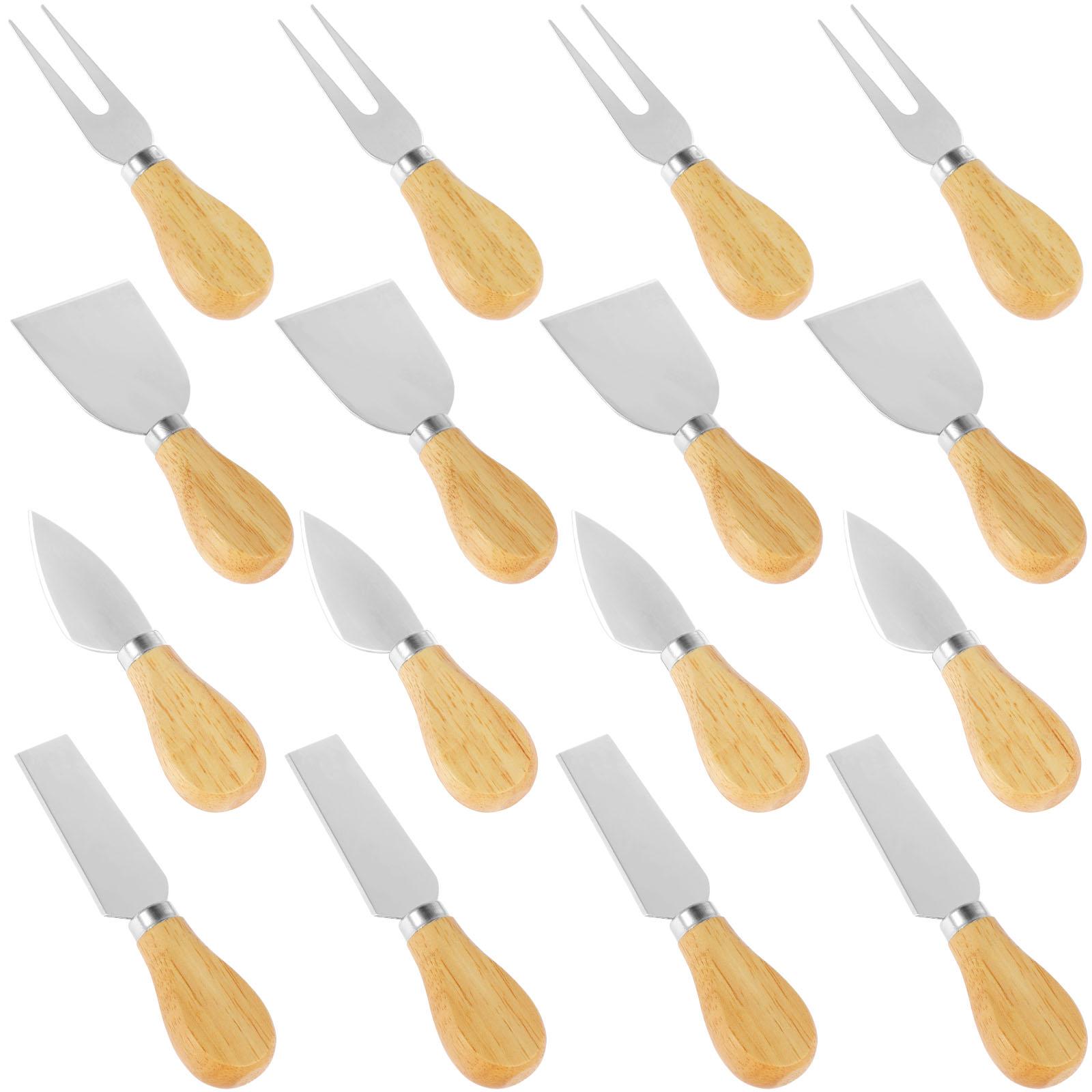 

Cheese Cutter Set Stainless Steel Cheese Knives Utensils with Wood Holder Cheese Board Butter Spatula Fork Kitchen Cheese Tools