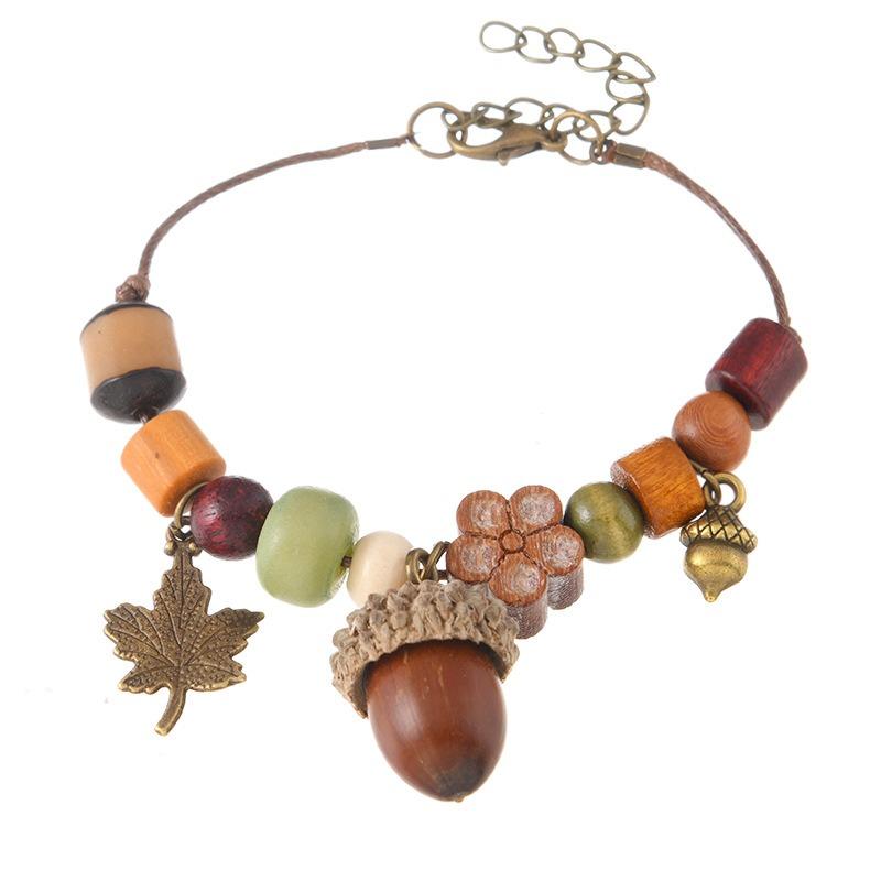 Vintage Hand-woven Plant Bracelet, Natural Fruit, Acorn Hand Rope, Women's Niche Literary Bracelet.