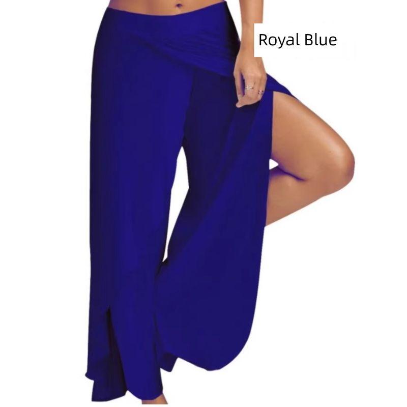 

Plus size women clothing Chubby Girl European and American Fashion Solid Loose Sexy Split Yoga Pants Wide Leg Pants Casual Pants Multi-Color Fashion Royal Blue S